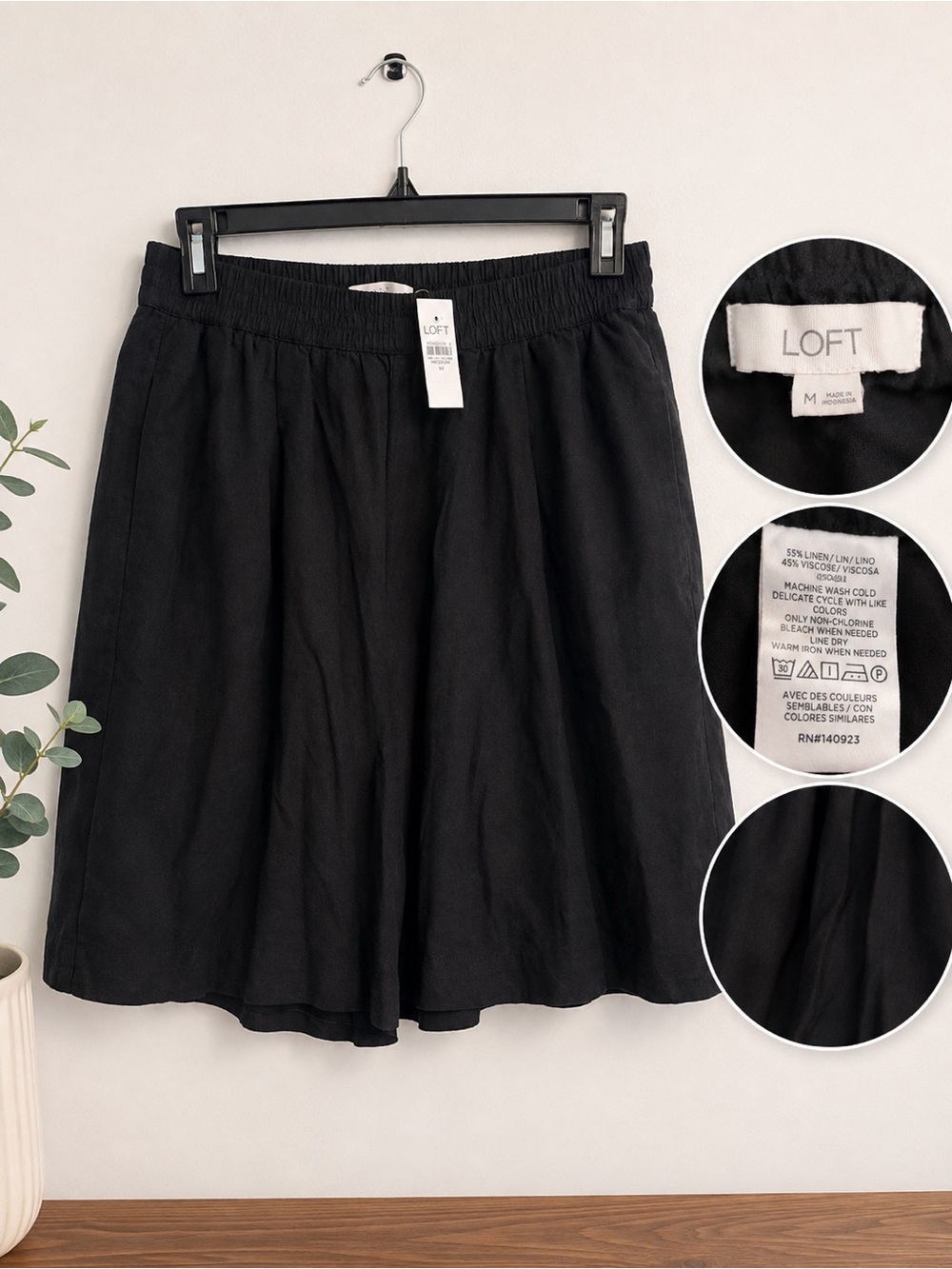 LOFT Black Linen-Blend Pull-On Bermuda Shorts